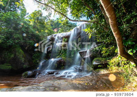waterfall in deep rainforest during rainy season at Bueng Kan, Thailand 93973604
