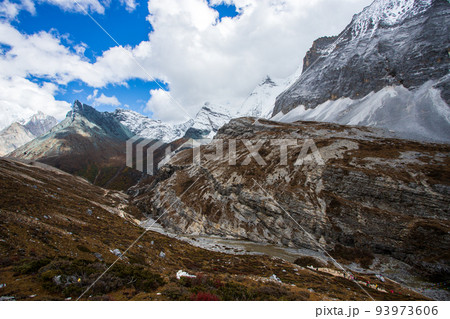 Colorful in autumn forest and snow mountain at Yading nature reserve, The last Shangri la 93973606