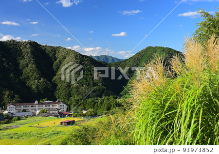 初秋の里風景　廃校が見える青根の景色 93973852