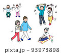 体操やウォーキングやストレッチをする人々 93973898