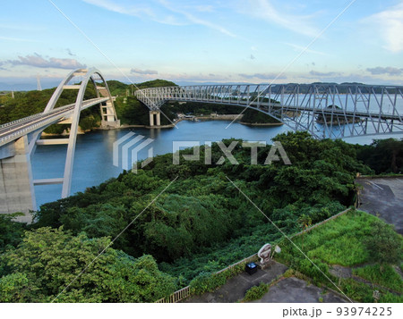 上天草市の天草パールライン入口の天門橋の空撮 上天草市の天草パールライン入口の天門橋の空撮 93974225