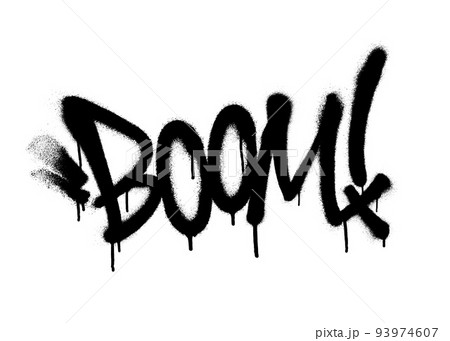 Sprayed boom font graffiti with overspray in black over white. Vector illustration. Sprayed boom font graffiti with overspray in black over white. Vector illustration. 93974607