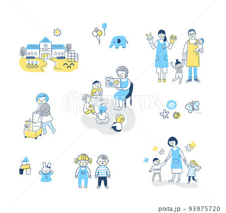 さまざまな幼稚園でのシーン セット さまざまな幼稚園でのシーン セット 93975720