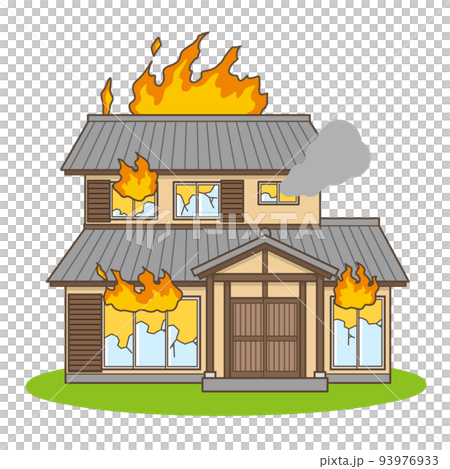 家　火事　住宅　日本家屋　イラスト 93976933