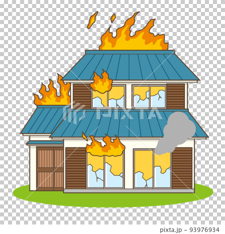 House fire house Japanese house illustration House fire house Japanese house illustration 93976934