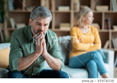 Marriage Problems. Middle Aged Wife And Husband Upset After Quarrel At Home Marriage Problems. Middle Aged Wife And Husband Upset After Quarrel At Home 93978336