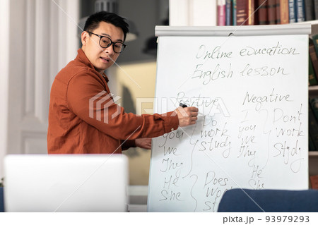 Japanese Teacher Man Having Online Class Teaching English Online Indoor 93979293