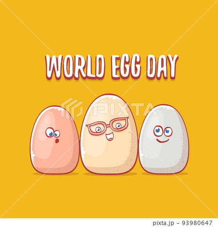 world egg day concept funny illustration with cute white egg cartoon kawaii character isolated on orange background. 93980647