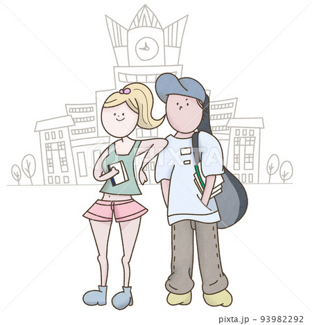 大学の風景と男女の友人学生二人 大学の風景と男女の友人学生二人 93982292
