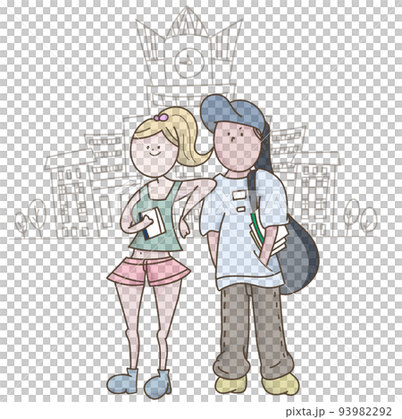 大学の風景と男女の友人学生二人 大学の風景と男女の友人学生二人 93982292