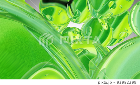 Green water drops. Abstract water with bubbles. 3D illustration 93982299