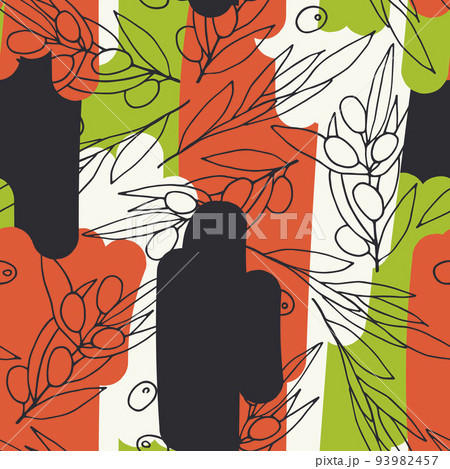 Seamless vector Italian colors pattern Olivesのイラスト素材 [93982457] - PIXTA