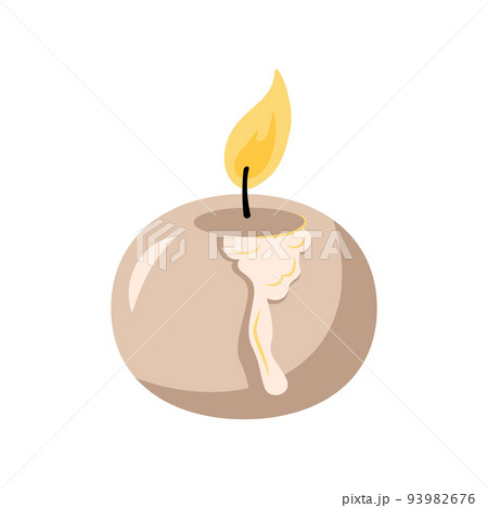 White candles with dripping wax and fire. Icon and decoration for the holiday, romantic dinner, birthday, halloween, valentine day 93982676