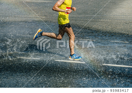 athlete runner run water splashes and rainbow athlete runner run water splashes and rainbow 93983417