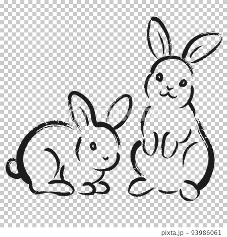 卯年年賀状_うさぎの線画イラスト_08 93986061