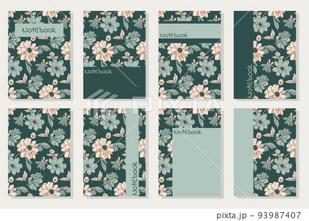 Vector templates for cover pages. Universal abstract floral cover layout. Suitable for notebooks, books, diaries, catalogs, etc 93987407