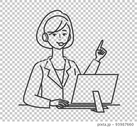 パソコンの前で指差しをする女性のイラスト 93987660