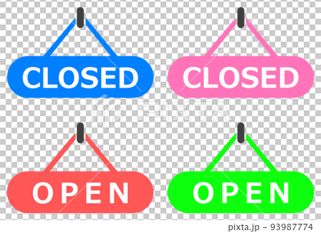 Illustration of a signboard announcing the opening and closing of a store Illustration of a signboard announcing the opening and closing of a store 93987774