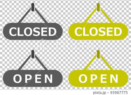 Illustration of a signboard announcing the opening and closing of a store Illustration of a signboard announcing the opening and closing of a store 93987775