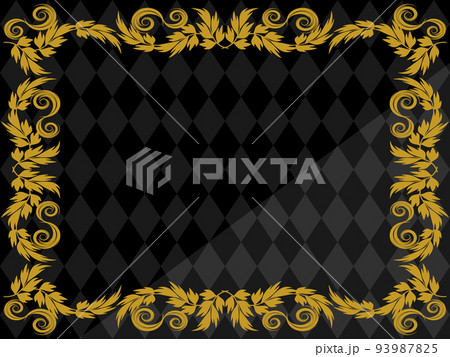 アンティークなオーナメントとダイヤ模様の背景 横位置 ブラック アンティークなオーナメントとダイヤ模様の背景 横位置 ブラック 93987825