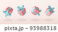Cute pastel gift boxes different angles set. 3D holiday surprise boxes. 93988318