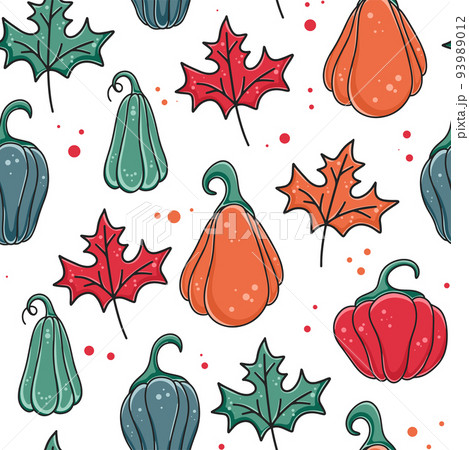 Autumn bright pattern with pumpkins and maple leaves 93989012