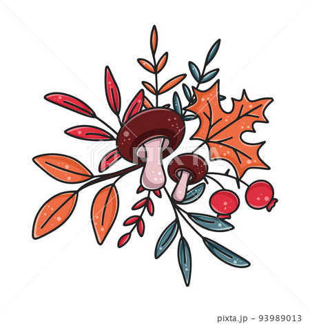 Autumn composition with mushrooms, berries and leaves Autumn composition with mushrooms, berries and leaves 93989013