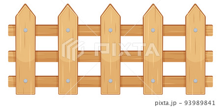 Garden fence. Cartoon wooden plank farm barrier Garden fence. Cartoon wooden plank farm barrier 93989841