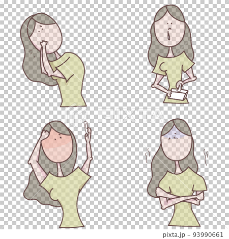 若い女性の風邪の症状のセットイラスト 93990661
