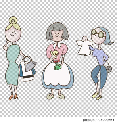 若い女性三人のショッピングのセットイラスト 93990664