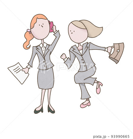 スーツを着て仕事をする女性二人のセットイラスト スーツを着て仕事をする女性二人のセットイラスト 93990665