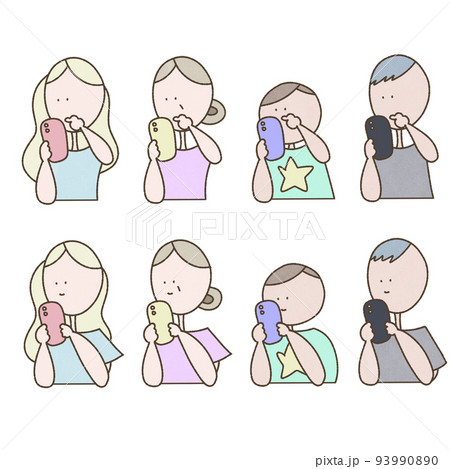 スマートフォンを操作する人物四人のセットイラスト 93990890
