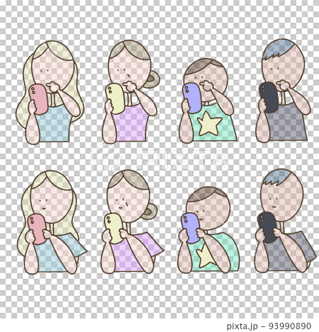 スマートフォンを操作する人物四人のセットイラスト 93990890