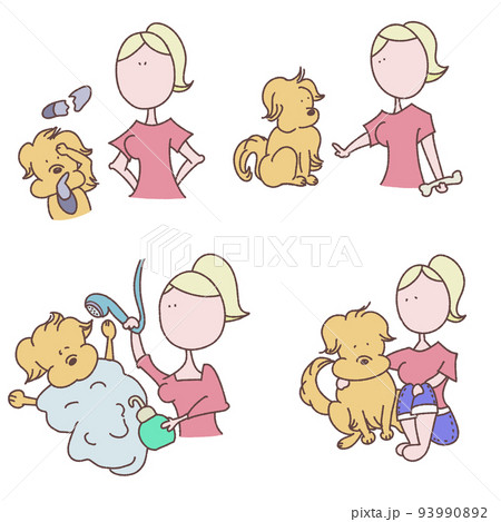 犬のいる生活のセットイラスト 93990892