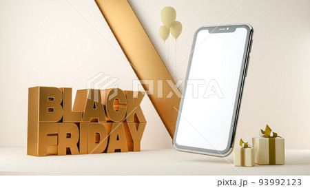 3D render. Black friday sale banner background with a smart phone. Template design for advertising 93992123
