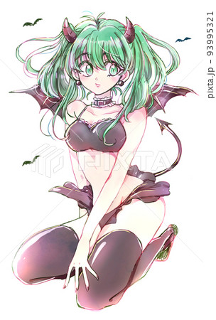 小悪魔風の女性 腹出し 緑髪 小悪魔風の女性 腹出し 緑髪 93995321
