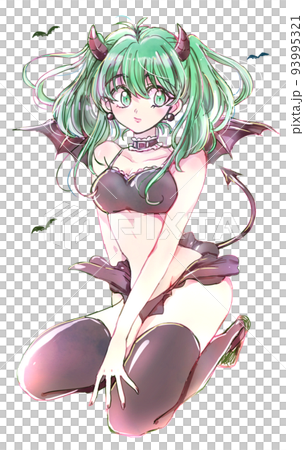 小悪魔風の女性 腹出し 緑髪 小悪魔風の女性 腹出し 緑髪 93995321