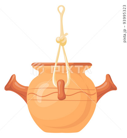 Hanging ceramic pot. Craft kitchen utensil icon Hanging ceramic pot. Craft kitchen utensil icon 93995323