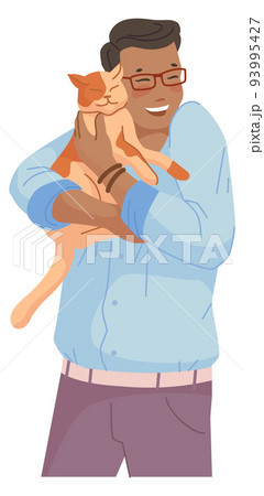 Proud cat owner. Happy man hugging pet Proud cat owner. Happy man hugging pet 93995427
