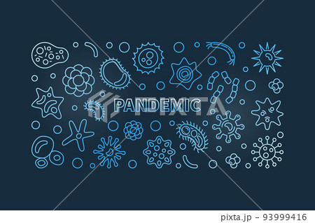 Pandemic vector concept blue thin line horizontal banner 93999416
