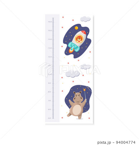 Wall-mounted roster for children with a ruler in centimeters on the theme of space. 94004774