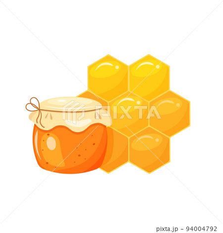 Jar of honey, honeycomb in cartoon style. 94004792