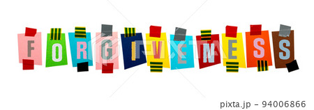 Forgiveness. Colorful pages with letters and text. horizontal banner 94006866
