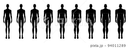 Set of Silhouette Men Fashion template 9 nine head size Croquis over plus size Gentlemen model skinny Curvy body figure. 94011289