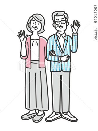 仲が良く腕を組むシニア夫婦のイラスト 94012007