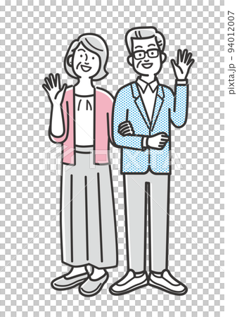 仲が良く腕を組むシニア夫婦のイラスト 94012007