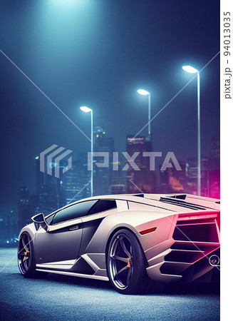 Bangkok, Thailand, 08.08.2022: Lamborghini luxury super car for fast sports on premium lighting background. 3D illustration. Bangkok, Thailand, 08.08.2022: Lamborghini luxury super car for fast sports on premium lighting background. 3D illustration. 94013035