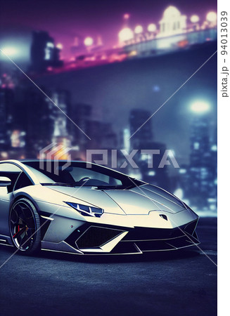 Bangkok, Thailand, 08.08.2022: Lamborghini luxury super car for fast sports on premium lighting background. 3D illustration. 94013039