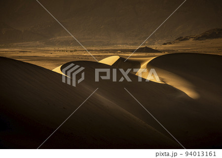 Beautiful desert at sunrise on mountain landscape background. 94013161