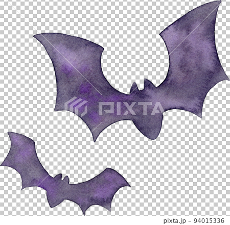 [Halloween] Watercolor illustration of a flying bat silhouette 94015336